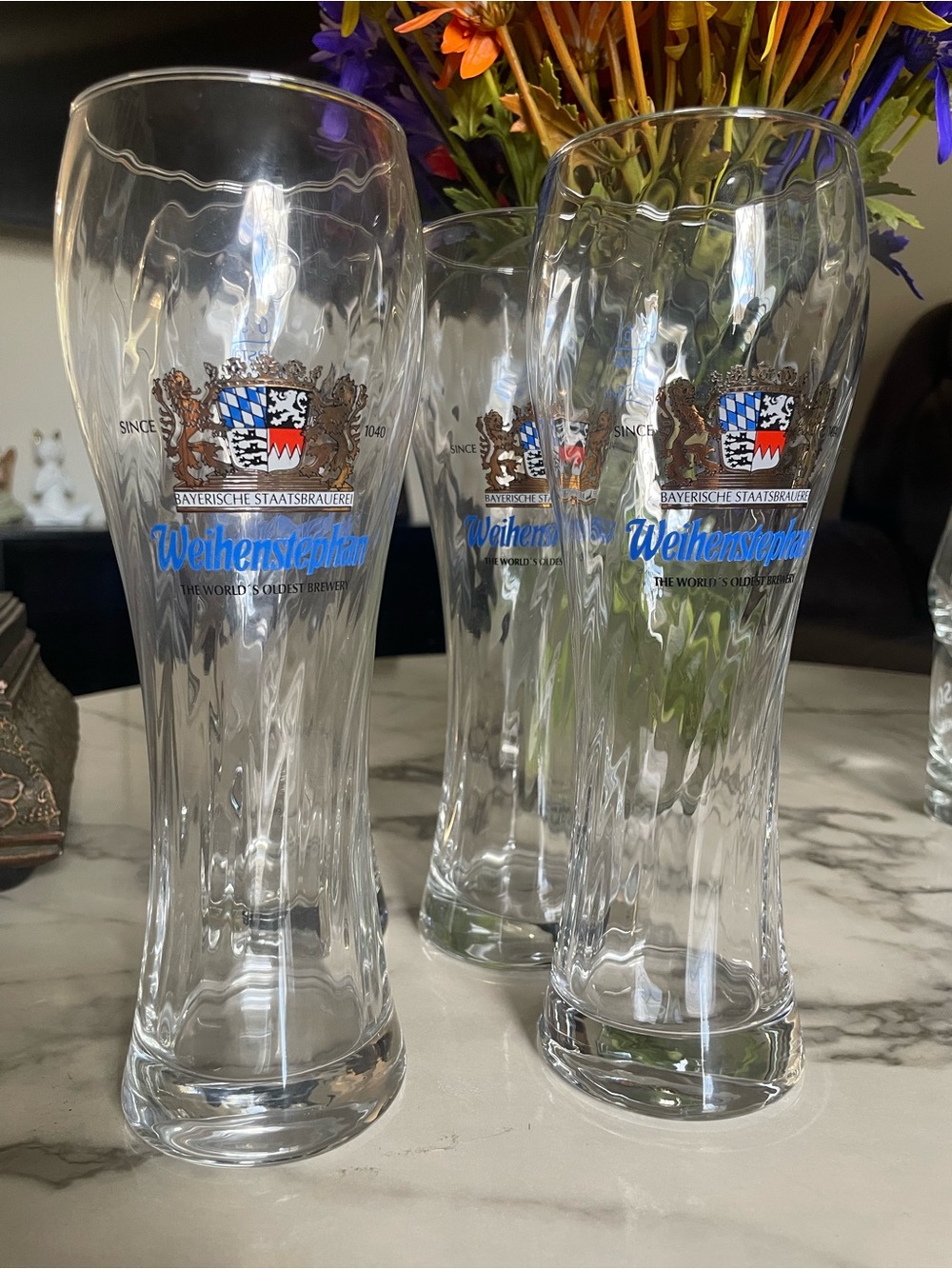 Lot of 4 Bayerische Staatsbrauerei 0.5 L Weihenstephan Tall Swirl Beer Glass
